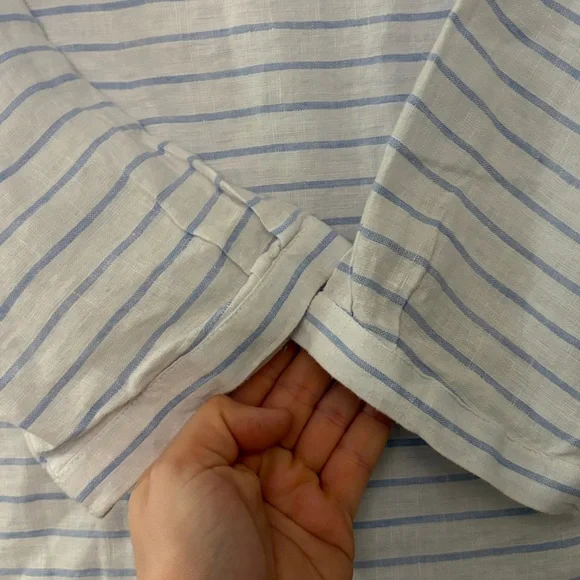 Martha Stewart Blue and White Striped Cropped Relaxes Fit Linen 3/4 Sleeve Top,M - Picture 4 of 6